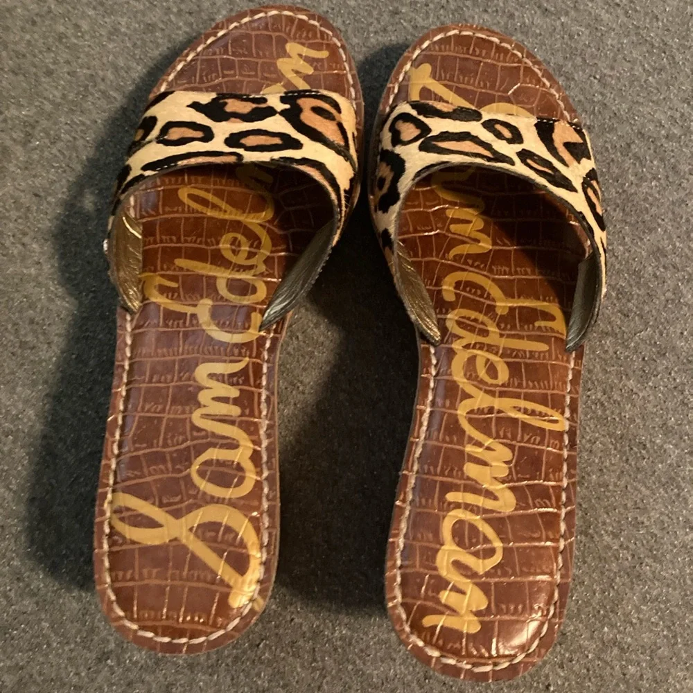 Sam Edelman Leopard Print Tan Black Wedge Sandals